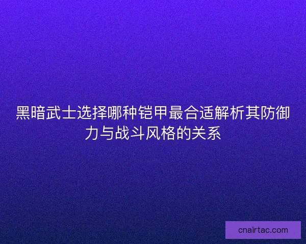 黑暗武士选择哪种铠甲最合适解析其防御力与战斗风格的关系